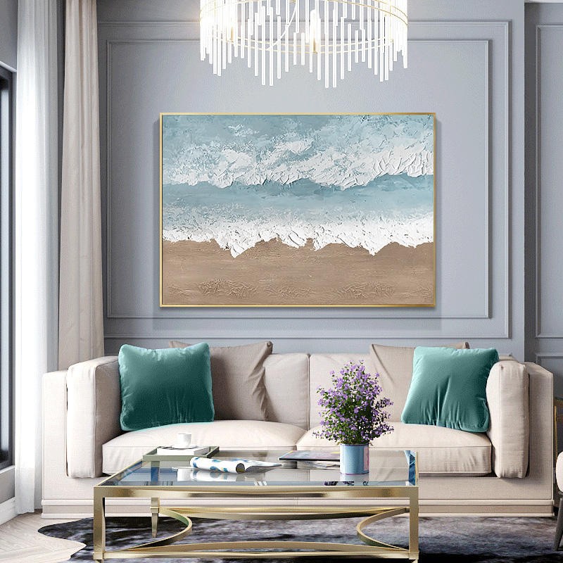 Large Abstract Beach Landscape Oil Painting Brown Texture Handmade Canvas Wall Art Living Room Decor