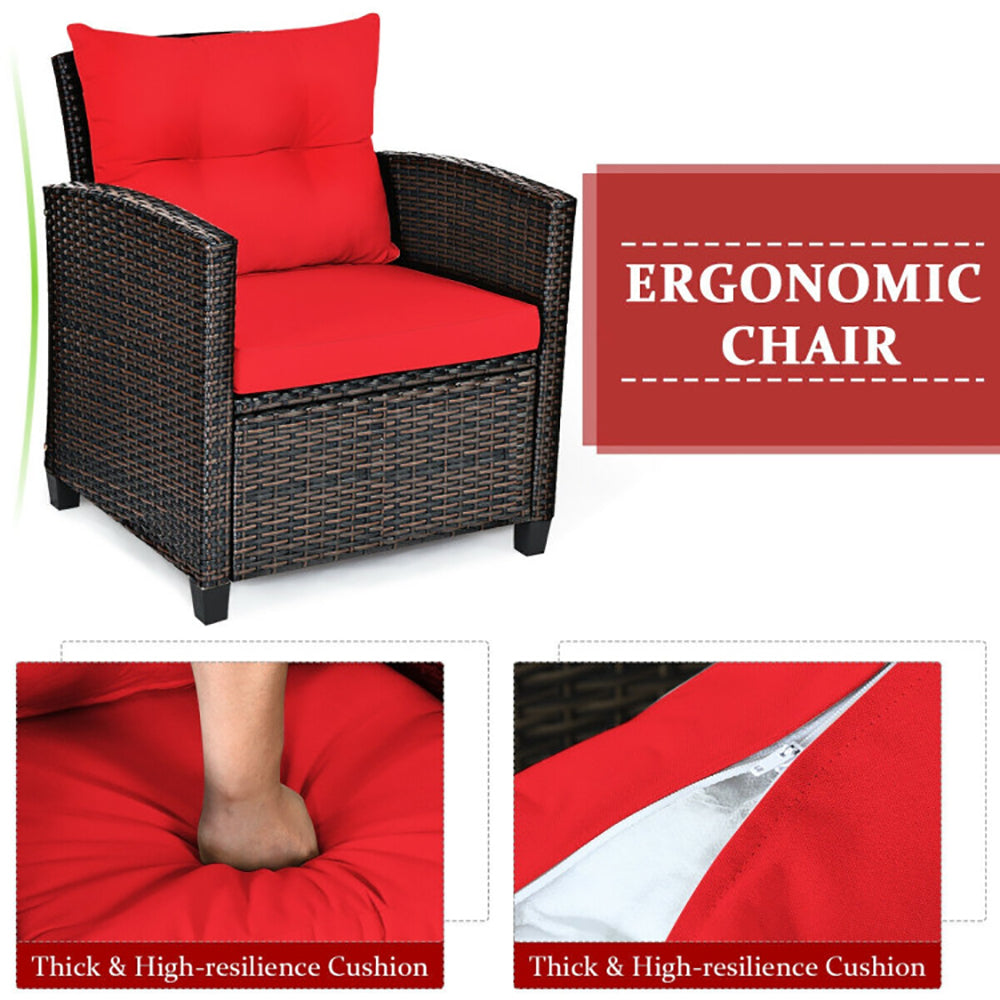 3 Pieces Rattan Patio Furniture Set with Washable Cushions Outdoor Garden Sofa Table Seating Set