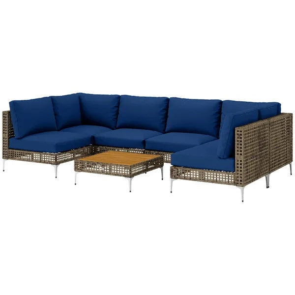 Outdoor Patio Furniture Set Garden Sofa Table Set Weather Resistant Rattan Seating for Backyard Balcony
