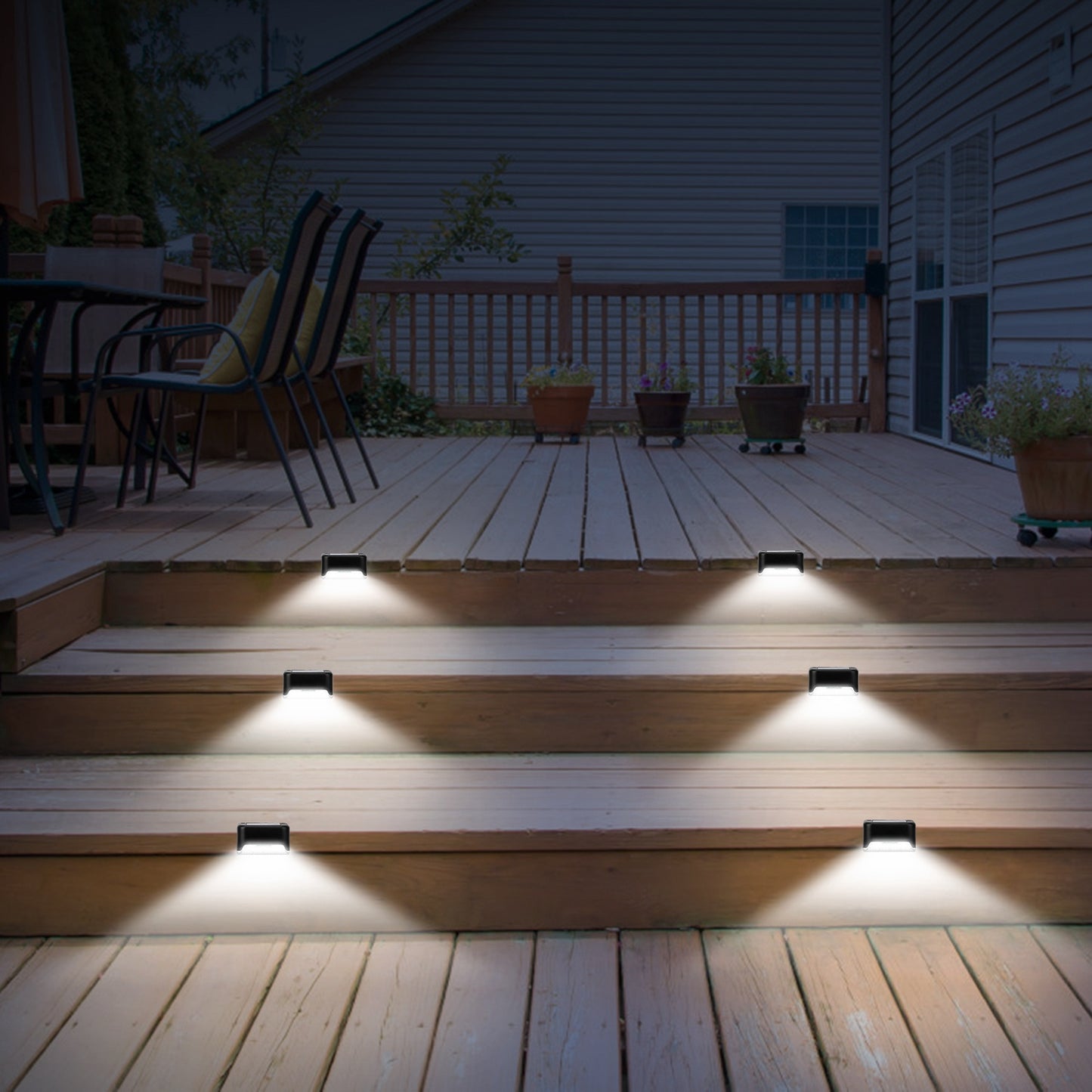 4 Pack Solar Powered LED Step Lights Outdoor Waterproof Dusk to Dawn Fence Stair Yard Railing Lights