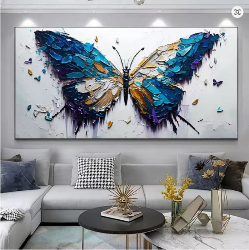 Handmade Butterfly Oil Painting on Canvas Abstract Animal Texture Wall Art for Living Room Home Decor Frameless Unstretched