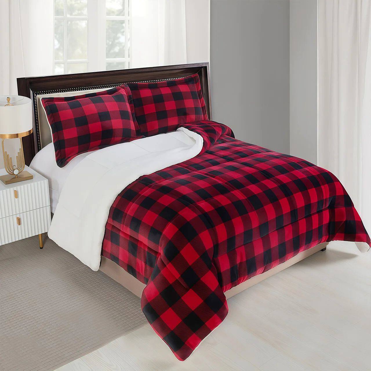 Cozy Sherpa Fleece Buffalo Plaid Blanket Soft Warm Throw Blanket for Sofa Bed Winter Home Decor