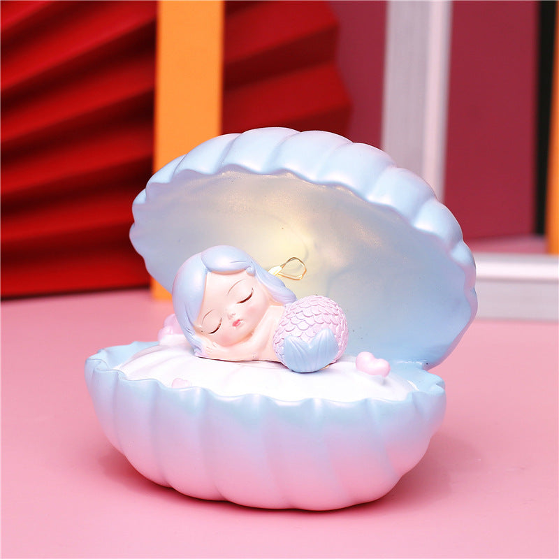 Pearlescent Mermaid Star Night Light – Shell Fairy LED Resin Dream Decor Lamp for Bedroom