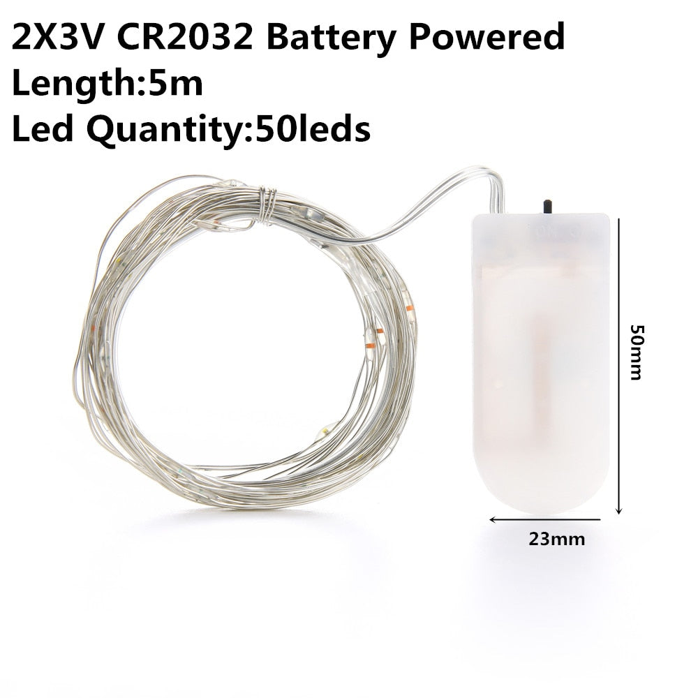 LED Christmas String Lights Battery USB Powered Copper Wire Fairy Lights 2m 5m 10m for Outdoor Wedding Party Decoration