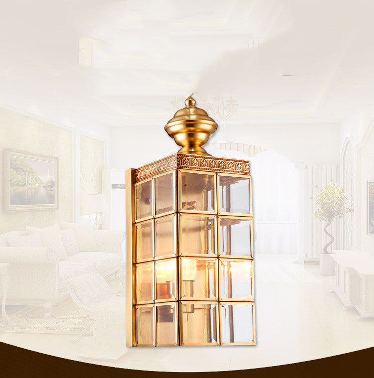 Modern Full Copper LED Wall Lamp Balcony Courtyard Pavilion Outdoor Decorative Lighting Fixture