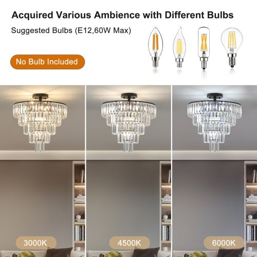 Large Black Crystal Chandelier – Contemporary Lighting for Dining, Living Room & Bedroom (Bulb Not Included)