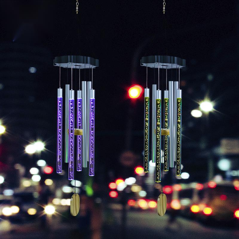 Solar Tube Wind Chime LED Outdoor Garden Hanging Light Decorative Solar Powered Wind Bell Lamp