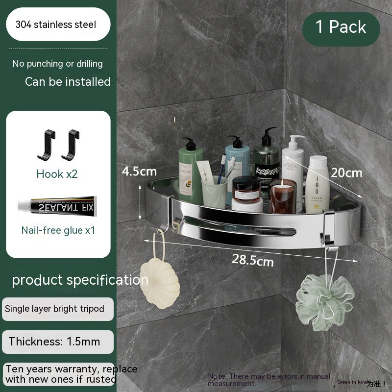 Punch-Free Stainless Steel Bathroom Triangle Storage Rack – Wall Corner Organizer Shelf