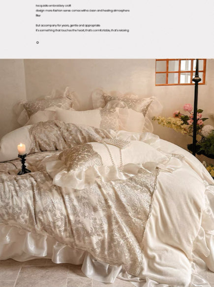 French High-End Retro Princess Style 4-Season Bedding Set Elegant Luxury Soft Bedroom Bed Set