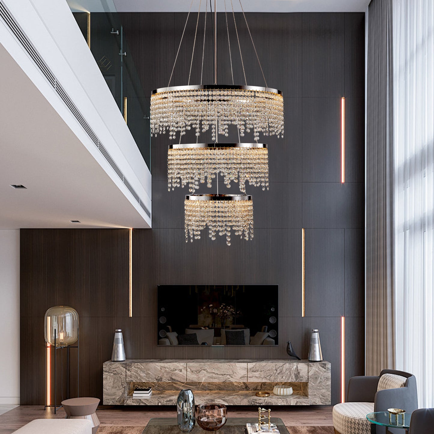 24-Inch LED Crystal Chandelier – Adjustable Color Temperature & Height, Luxury Ceiling Lamp for Living, Dining & Bedroom