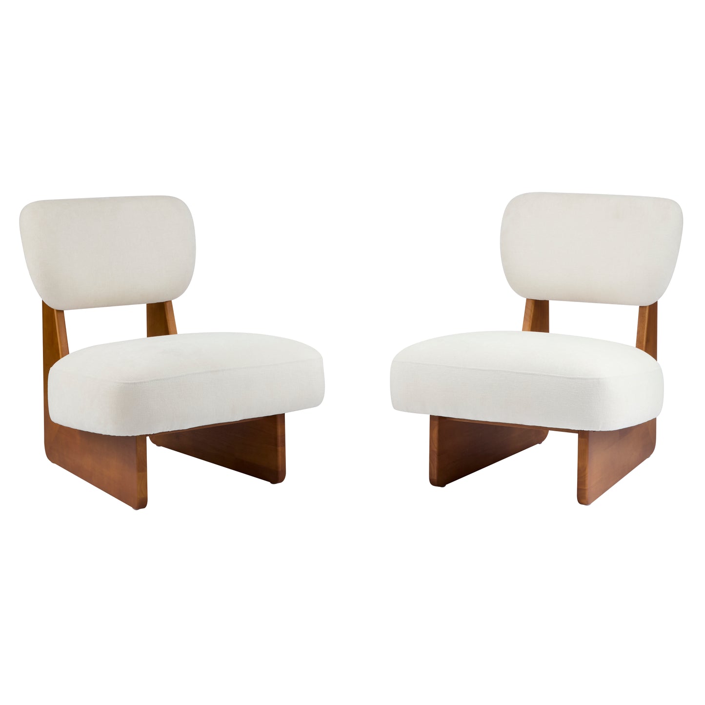 Set of 2 Modern Beige Lounge Chairs with Polyester Upholstery Sturdy Wood Base Minimalist Accent Seating for Living Room Bedroom Office