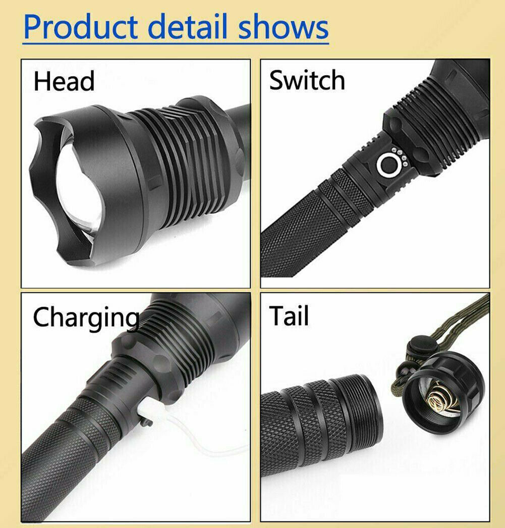 Super Bright 2500000LM LED Flashlight – USB Rechargeable Tactical Torch for Outdoor Use