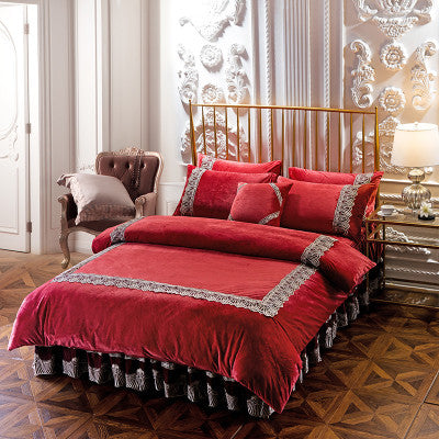 Four Piece Thick Crystal Velvet Bedding Set Soft Warm Luxury Quilt Cover Bed Sheet Set