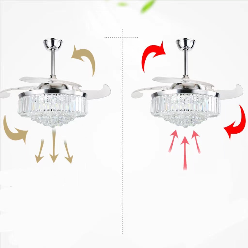 Crystal Ceiling Fan Light European Invisible LED Fan Chandelier All Copper Living Room Bedroom Dining Room Luxury Lamp