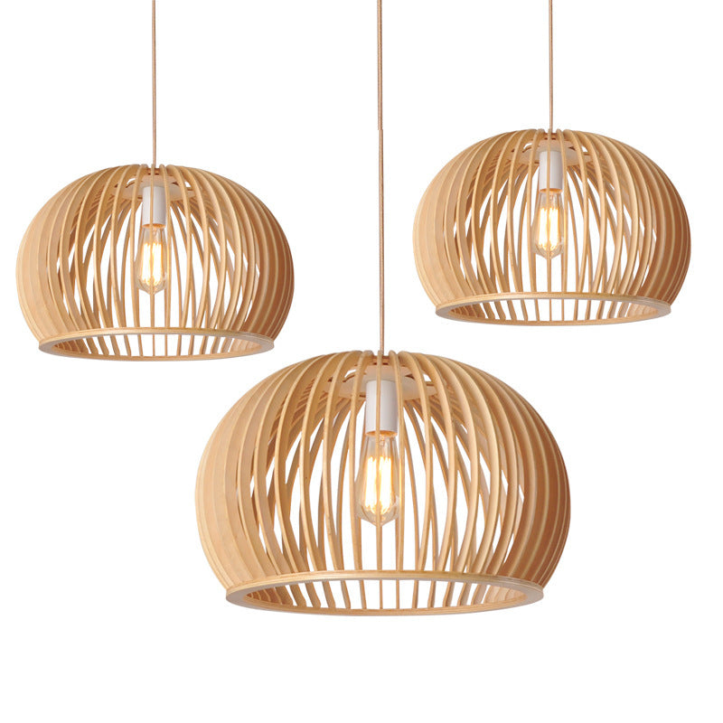 Nordic Wooden Pumpkin Chandelier – Dining, Bedroom & Cafe Lighting
