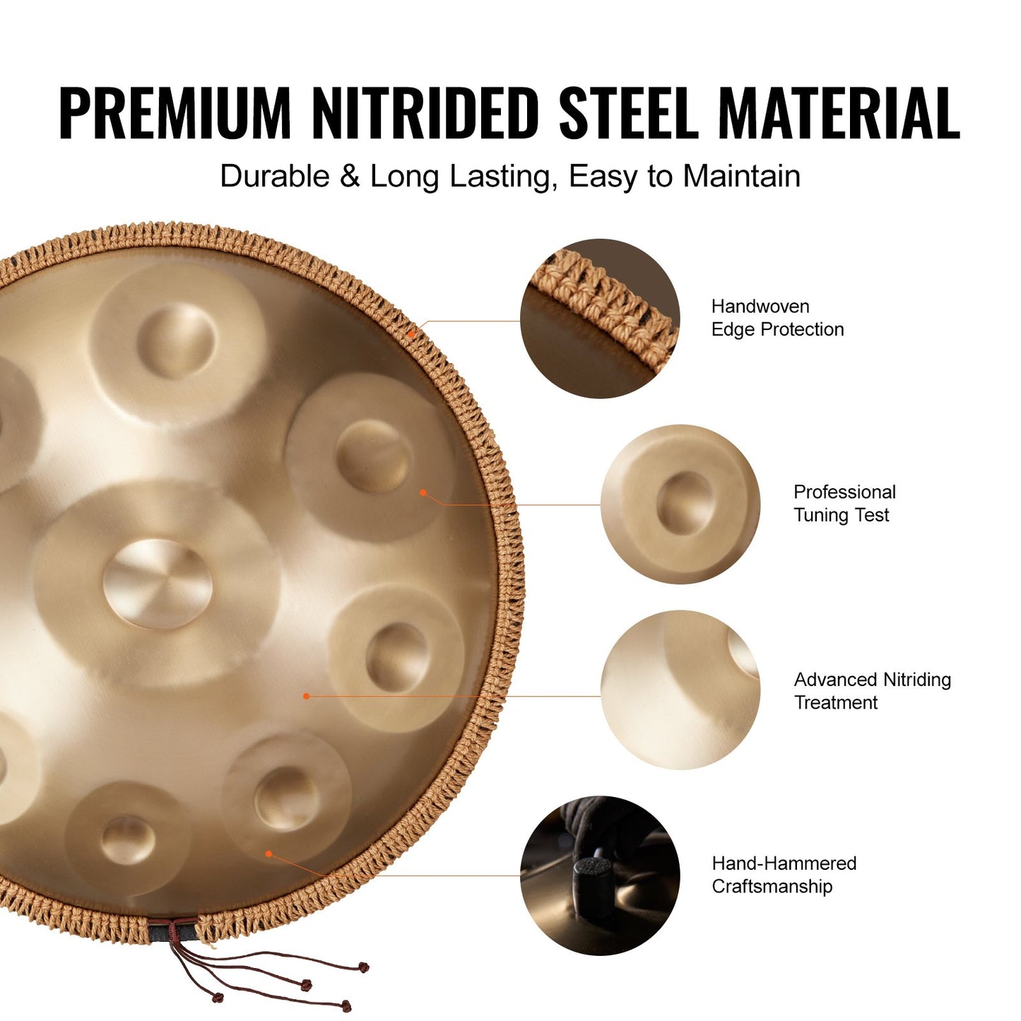 22 Inch Handpan Drum 9 Notes D Minor Steel Hand Drum with Mallets for Adults Meditation Music
