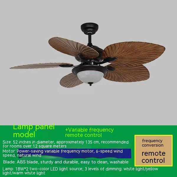 Retro Ceiling Fan Light Southeast Asia Style Frequency Conversion Silent Home Living Room Dining Room Ceiling Lamp