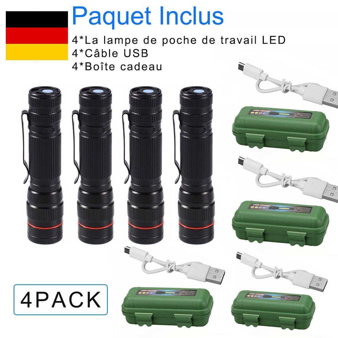 USB Rechargeable LED Flashlight Tactical Zoom Torch Mini Powerful Pen Light for Outdoor and Emergency Use