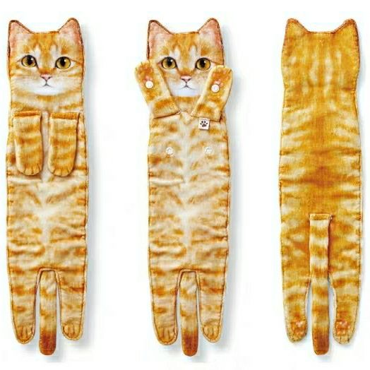 Long Cat Hand Towel Cute Cat Shape Bathroom Kitchen Absorbent Hanging Handkerchief Towel