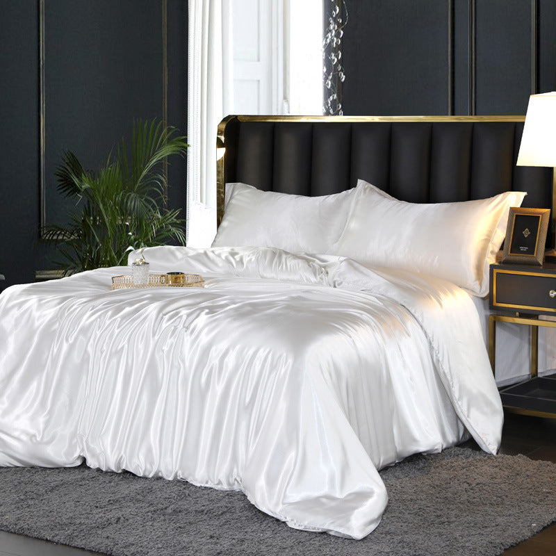 Artificial Silk Double Sided Satin Quilt Cover Bed Sheet 4 Piece Set Luxury Soft Bedding Set
