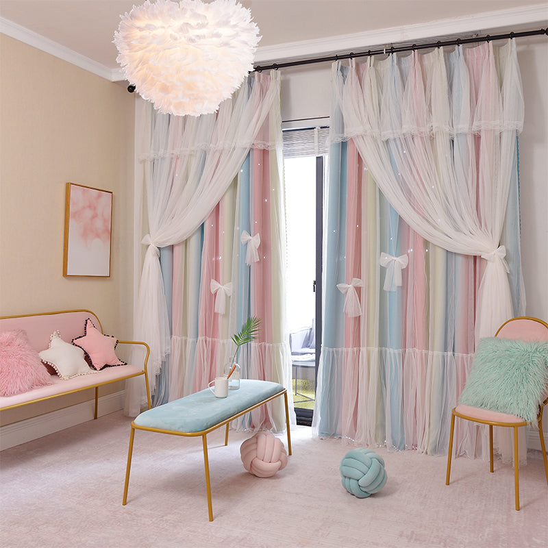 Nordic Simple Hollow Star Princess Blackout Curtains for Bedroom Elegant Modern Window Drapes