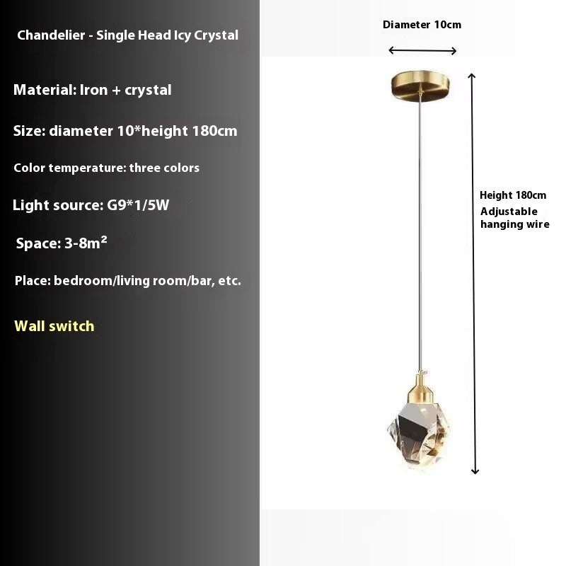 All Copper Crystal Chandelier – Modern Minimalist 3-Head Restaurant Light