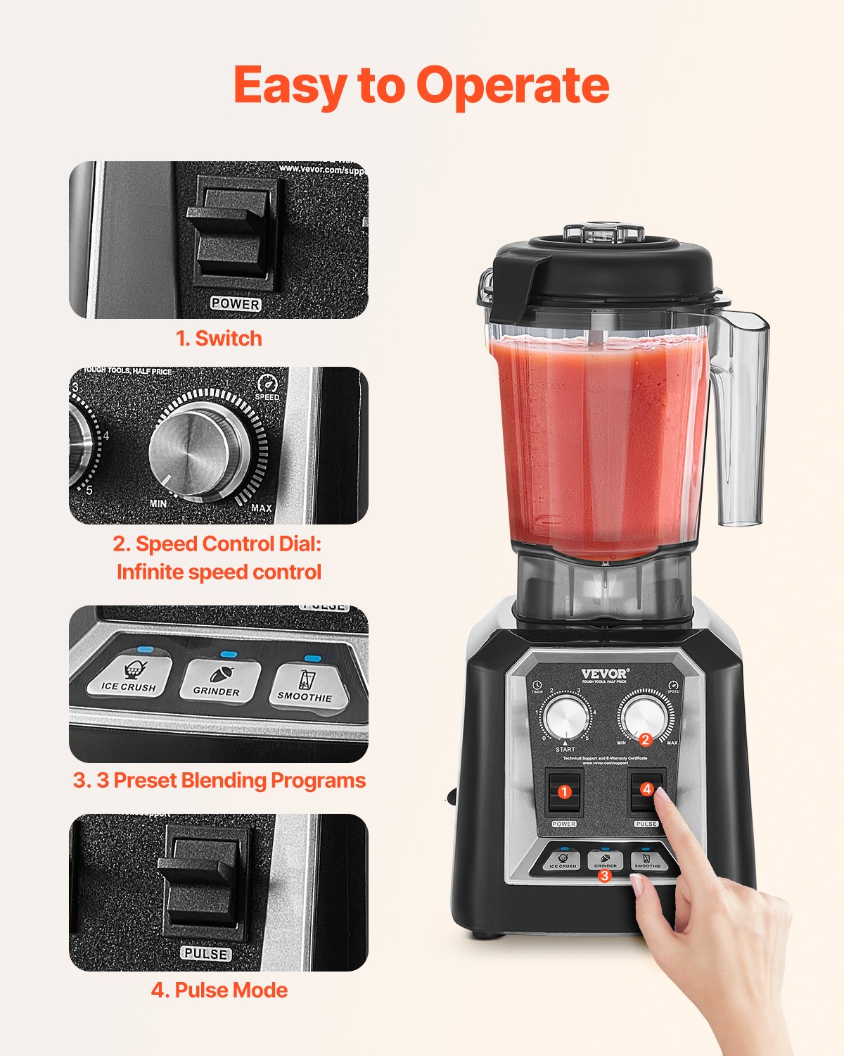 1400W 68 Oz Blender for Smoothies and Food Processing Kitchen High Power Blender