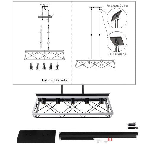 5-Light Farmhouse White Chandelier – Dining Room Ceiling Pendant Lamp (Bulbs Not Included)