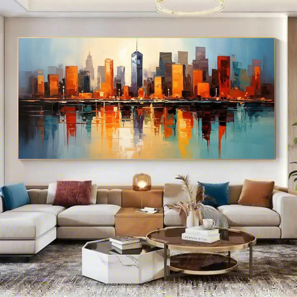 Handmade Urban Street Scene Oil Painting on Canvas Modern Abstract Architectural Wall Art for Home Decor Frameless Unstretched