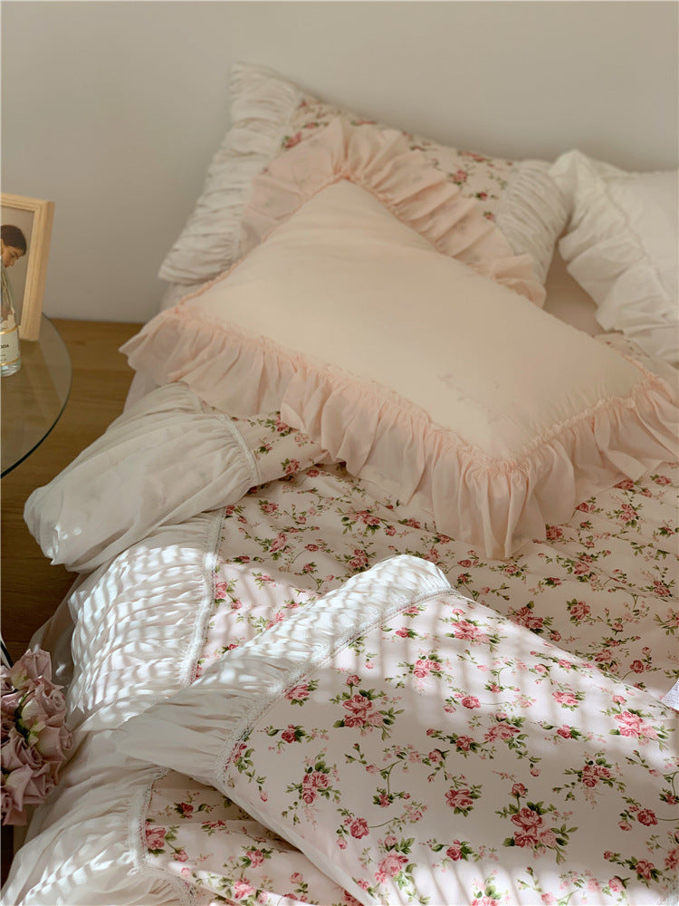 Anna’s Rose Garden Retro French Romantic Floral 15 Bed Pure Cotton Four Piece Bedding Set Luxury Duvet Cover Set