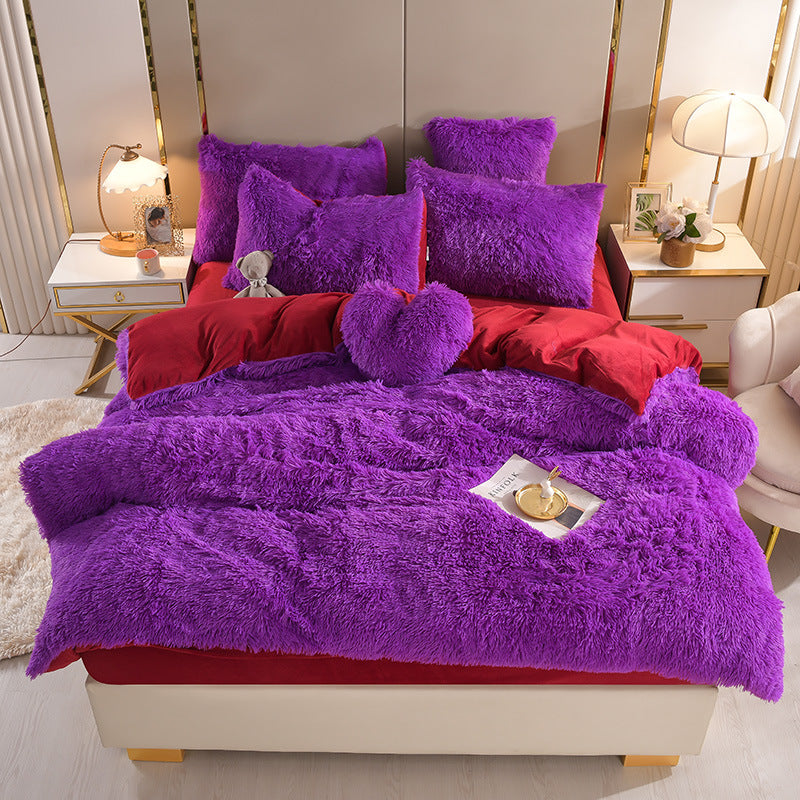 Plush Thickened Warm Mink Fur Four Piece Bedding Set Soft Winter Duvet Cover Bed Sheet Pillowcase Set