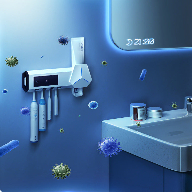 White UV Toothbrush Sanitizer & Holder Automatic Wall-Mounted Toothbrush Cleaner Bathroom Hygiene Storage