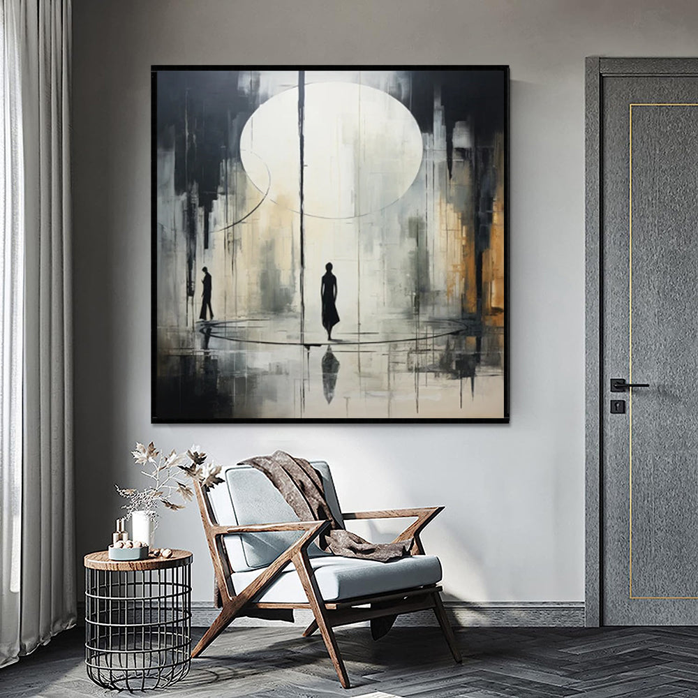 Handmade Black & White Abstract Oil Painting – Neoclassical Canvas Wall Art for Home & Office Decor