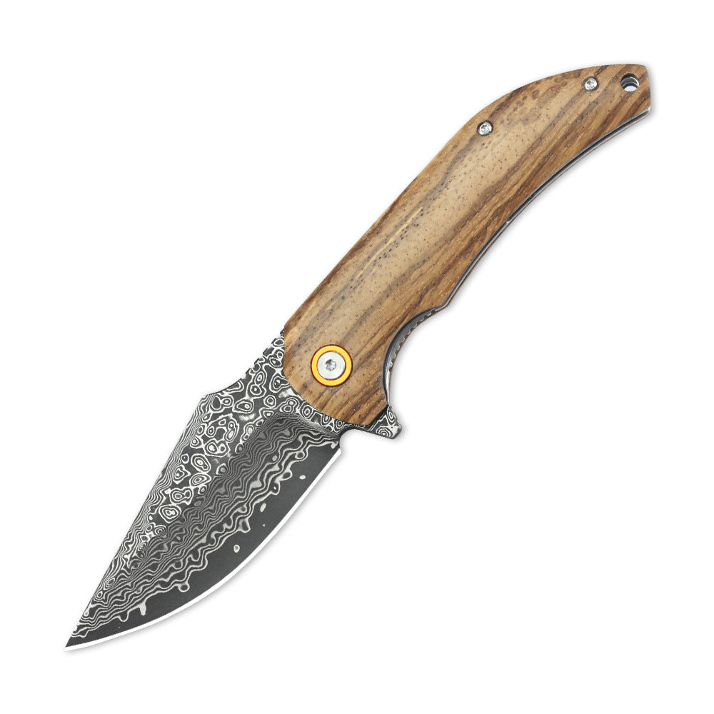 Mashige Steel Folding Knife – Outdoor Pocket Knife with Zebra Wood Handle