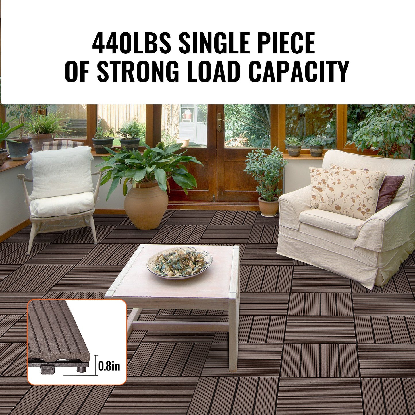 Interlocking Deck Tiles Plastic Wood 10 Pack 12x12 Waterproof Outdoor Flooring Patio Decking Tiles for Balcony Poolside Backyard