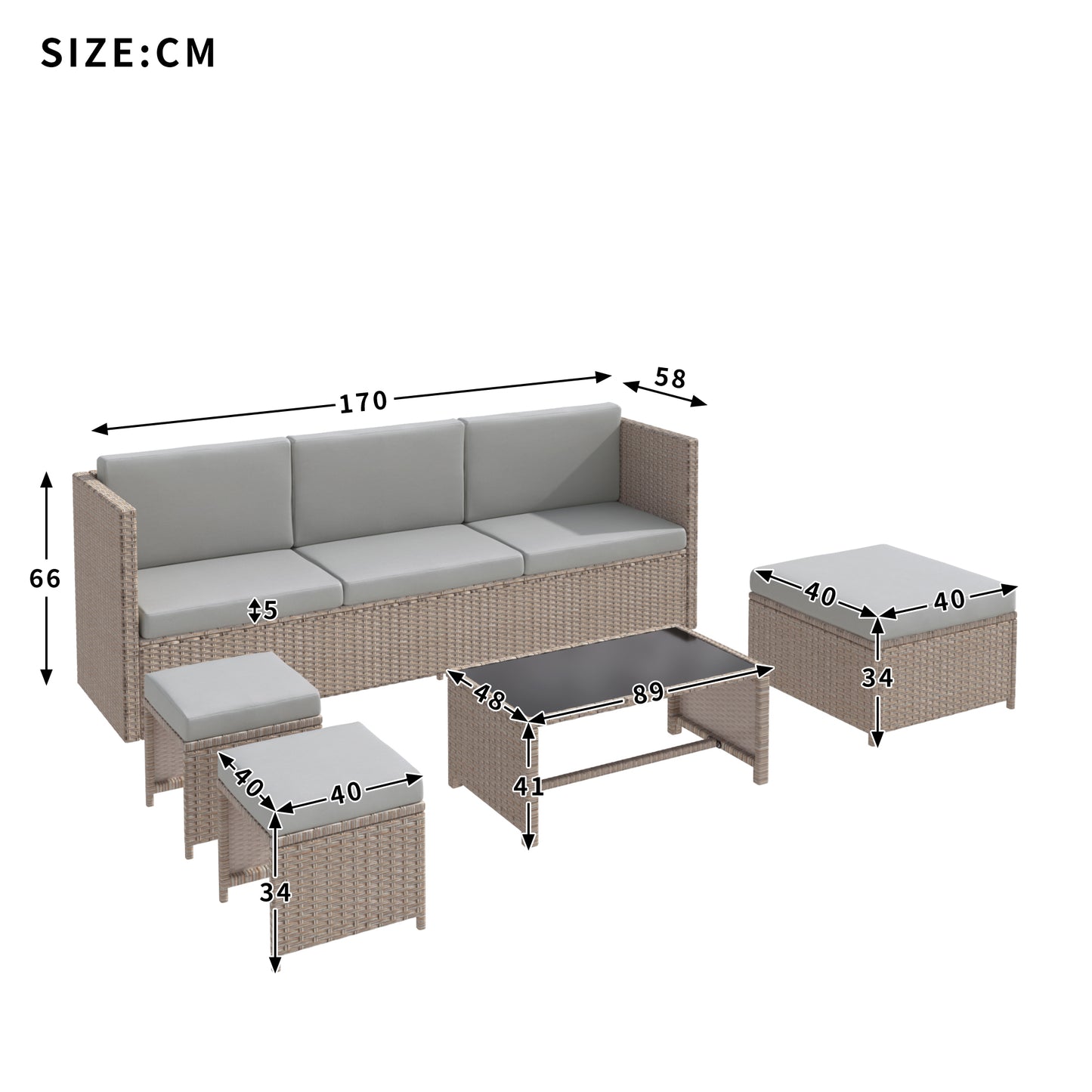 4-6 Seater Garden Lounge Set Rattan Patio Furniture Sofa Seating Group Outdoor Khaki