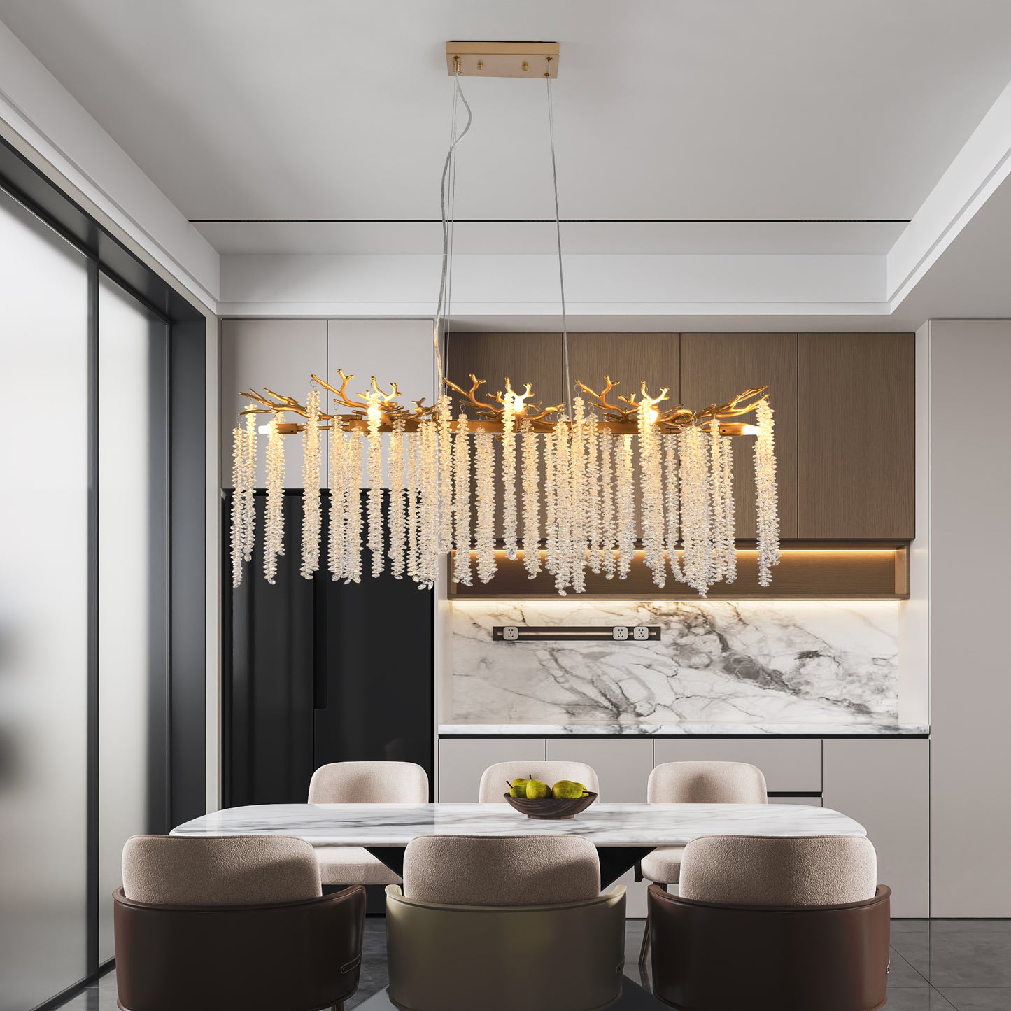 39-inch Modern Golden Pendant Light With Cascading Crystal Strands, Ideal For Living Room, Dining Room And Foyer, High-End Decorative Lighting Fixture Bulb Not Included