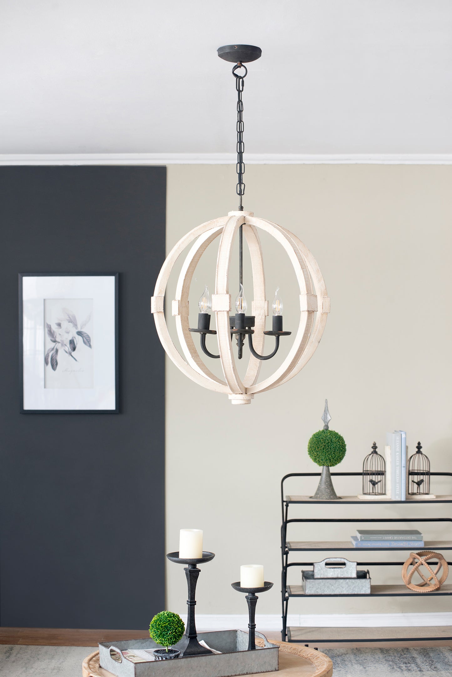 6-Light Wood Chandelier with Adjustable Chain – Rustic Kitchen & Dining Lighting Fixture
