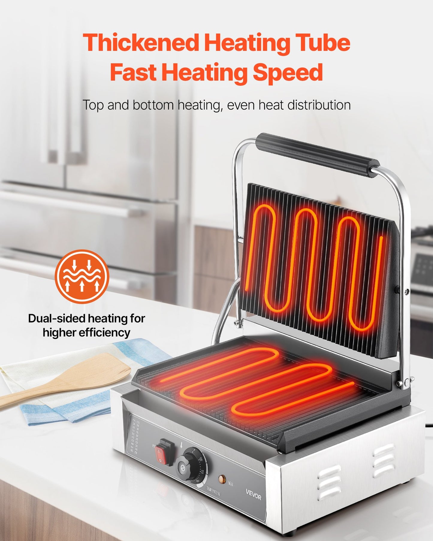 Commercial Panini Press Grill Electric Sandwich Maker Griddle Plate 13.5x9.3 Inch for Kitchen Use