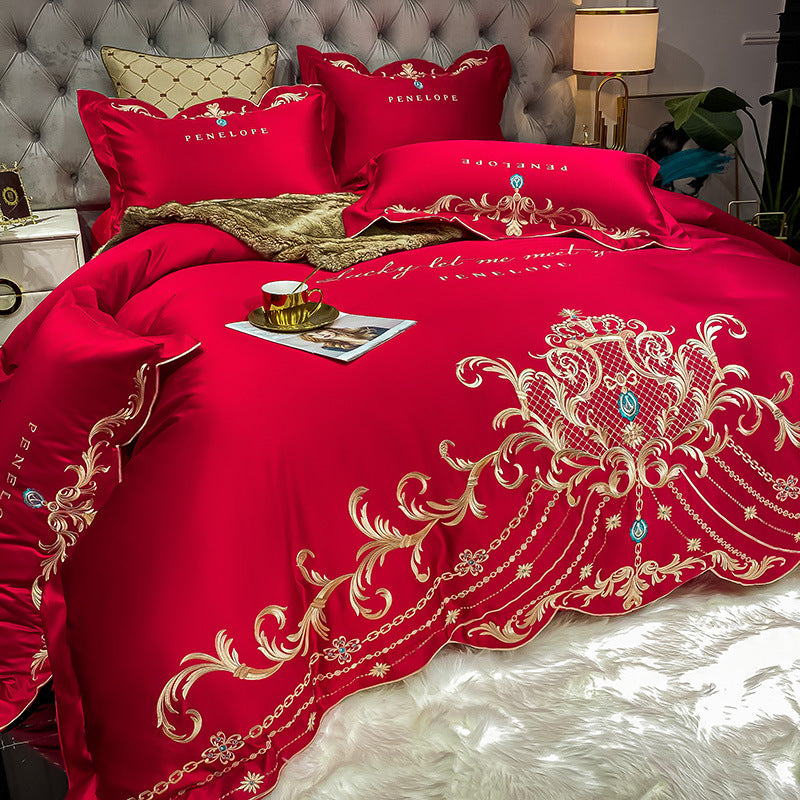 Ice Silk Quilt Bedding Set 4-Piece Cooling Bed Sheets Soft Breathable Summer Comforter Set