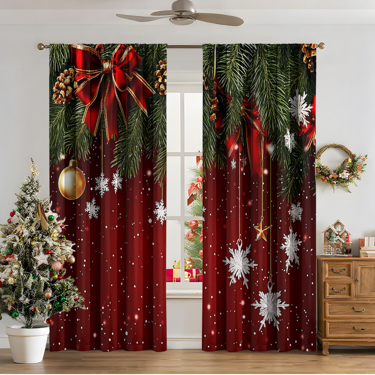3D Digital Printed Christmas Curtains โ Festive Holiday Window Drapes for Home Decor