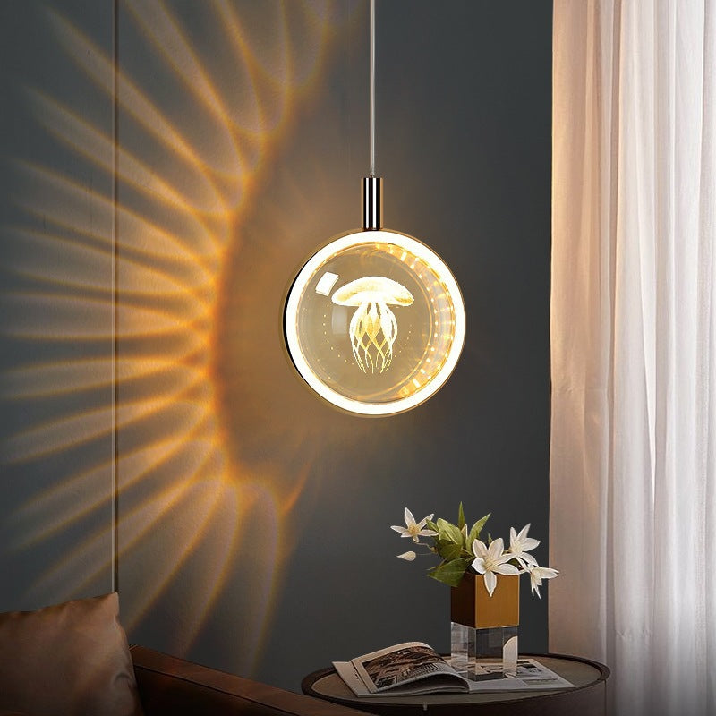 Nordic Jellyfish Crystal Chandelier Carved Bedside Pendant Light Luxury Bedroom Bar Ceiling Lamp