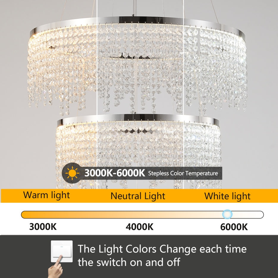 24-Inch LED Crystal Chandelier – Adjustable Color Temperature & Height, Luxury Ceiling Lamp for Living, Dining & Bedroom