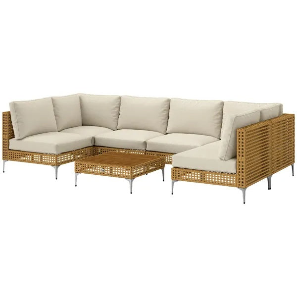 Outdoor Patio Furniture Set Garden Sofa Table Set Weather Resistant Rattan Seating for Backyard Balcony