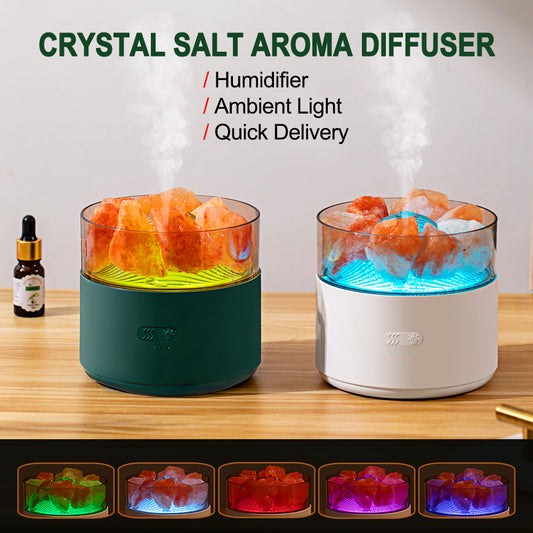 Cool Mist Impeller Air Humidifier Crystal Salt Aroma Diffuser Essential Oil Fogger Ambient Light Incense Machine for Home Decor