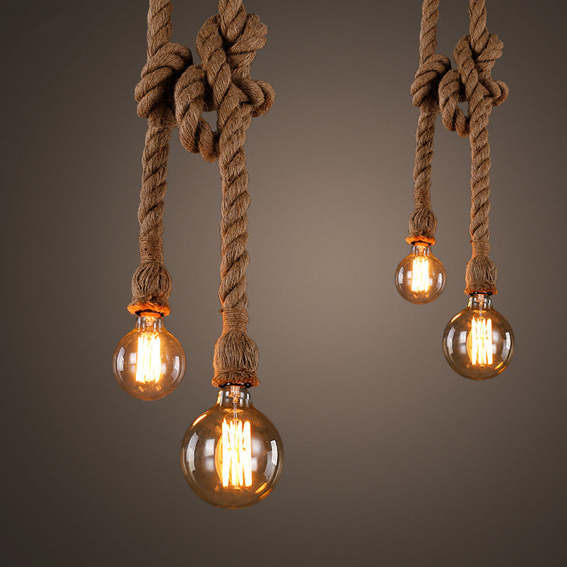 Hemp Rope Chandelier – Vintage Industrial Lighting for Bar, Restaurant & Cafe