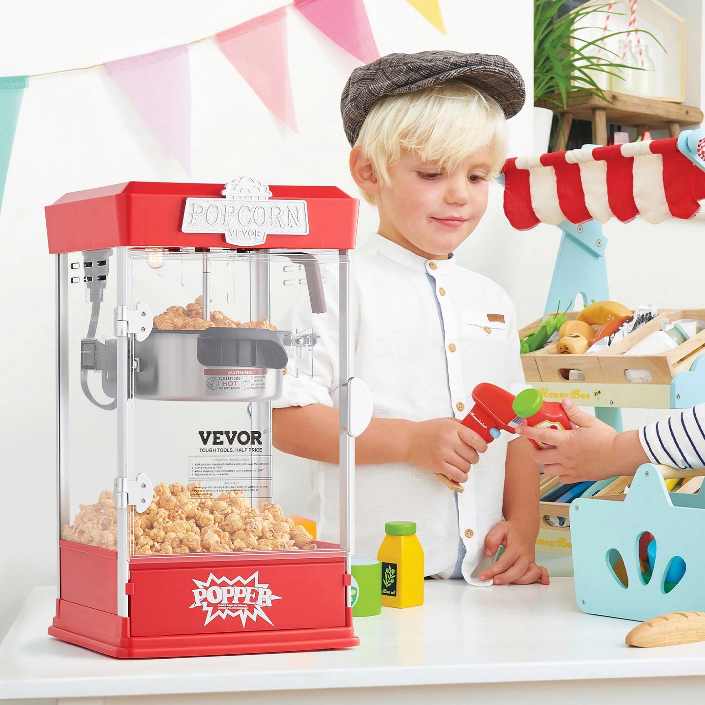 Tabletop Popcorn Maker 480W 4 Oz Electric Popcorn Machine for Home and Party Use Red