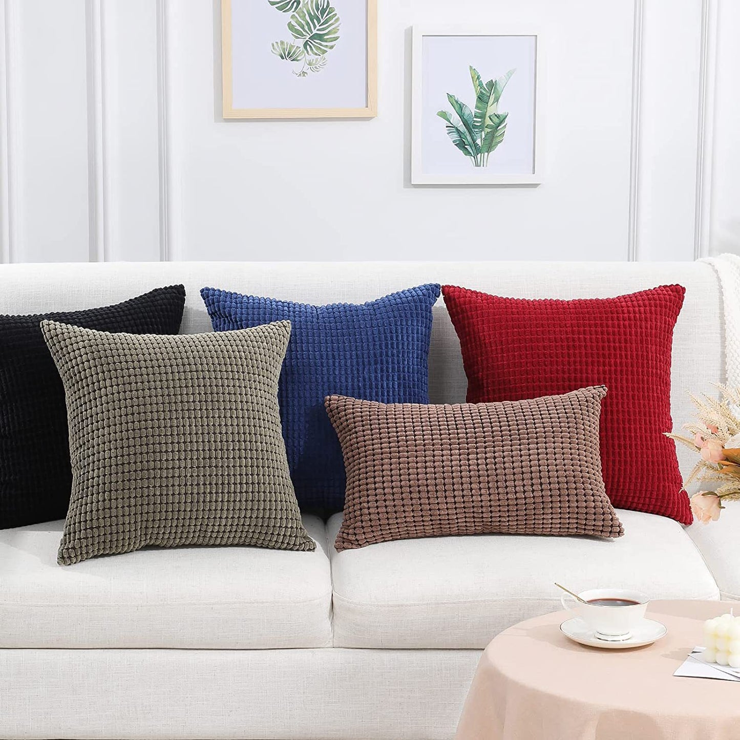 Corduroy Pillow Covers Super Soft Boho Striped Decorative Throw Pillow Cases for Sofa Couch Living Room Christmas Home Decor