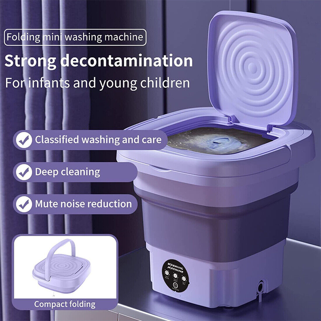 8L Portable Mini Washing Machine Foldable Design with Built-in Dryer Compact Laundry Washer for Travel and Home Use