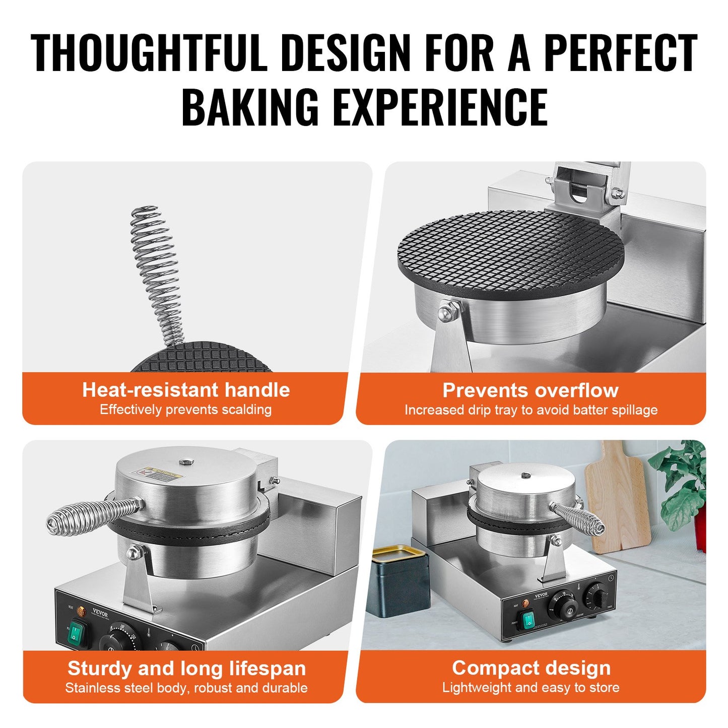 1230W Electric Ice Cream Cone Maker Commercial Waffle Cone Egg Roll Machine for Café and Restaurant Use